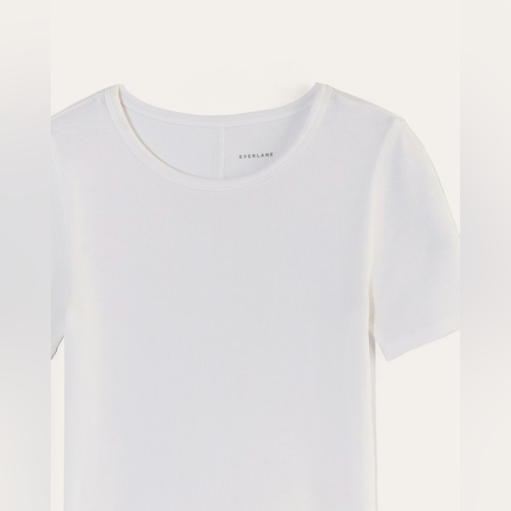 New Everlane The Luxe Rib Crew Top White Medium Short Sleeve - Picture 6 of 14